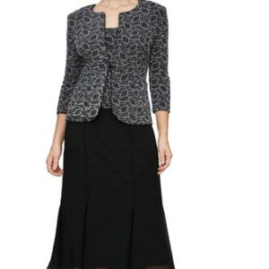 Alex Evenings Womens Tea Length Mock Jacket Dress with Button Front